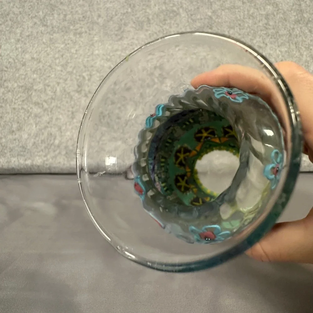 Handmade Polymer Clay Overlay Vase Small Multicolor Floral Bee Art Glass